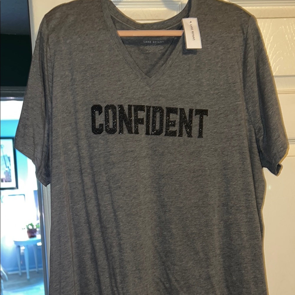 Lane Bryant Charcoal 'Confident' V-Neck Tee